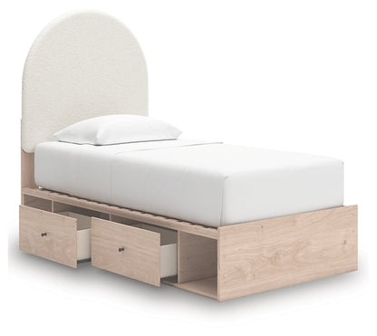Cama individual tapizada con paneles y almacenamiento Arloster