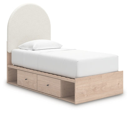 Cama individual tapizada con paneles y almacenamiento Arloster