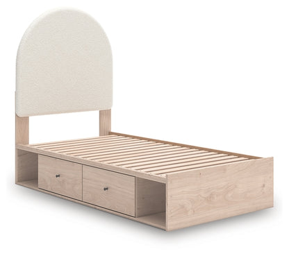 Cama individual tapizada con paneles y almacenamiento Arloster