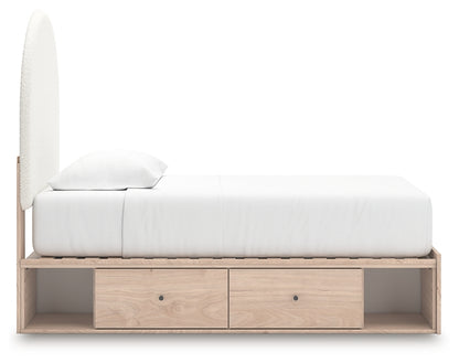 Cama individual tapizada con paneles y almacenamiento Arloster