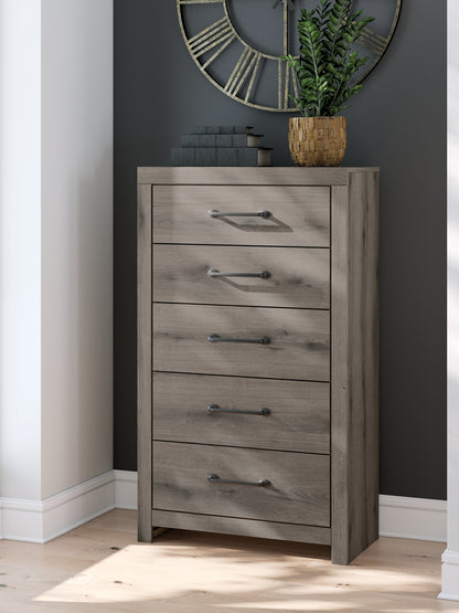 Graystorm Full Panel Bed with Storage with Mirrored Dresser, Chest and Nightstand