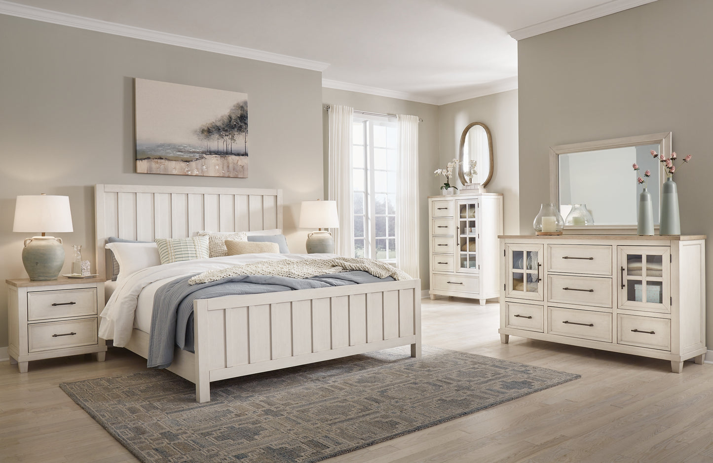 Shaybrock California King Panel Bed, Dresser, Mirror and Nightstand
