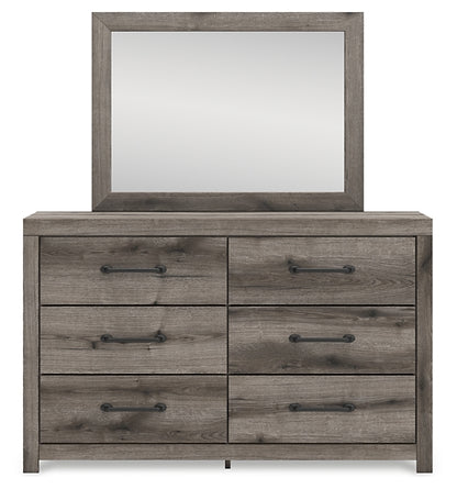Graystorm Full Panel Bed with Storage with Mirrored Dresser