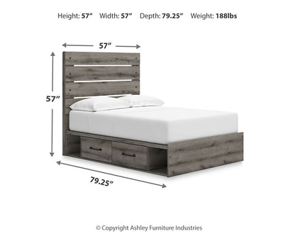 Graystorm Full Panel Bed with Storage with Mirrored Dresser