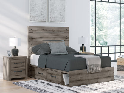 Graystorm Full Panel Bed with Storage with Mirrored Dresser