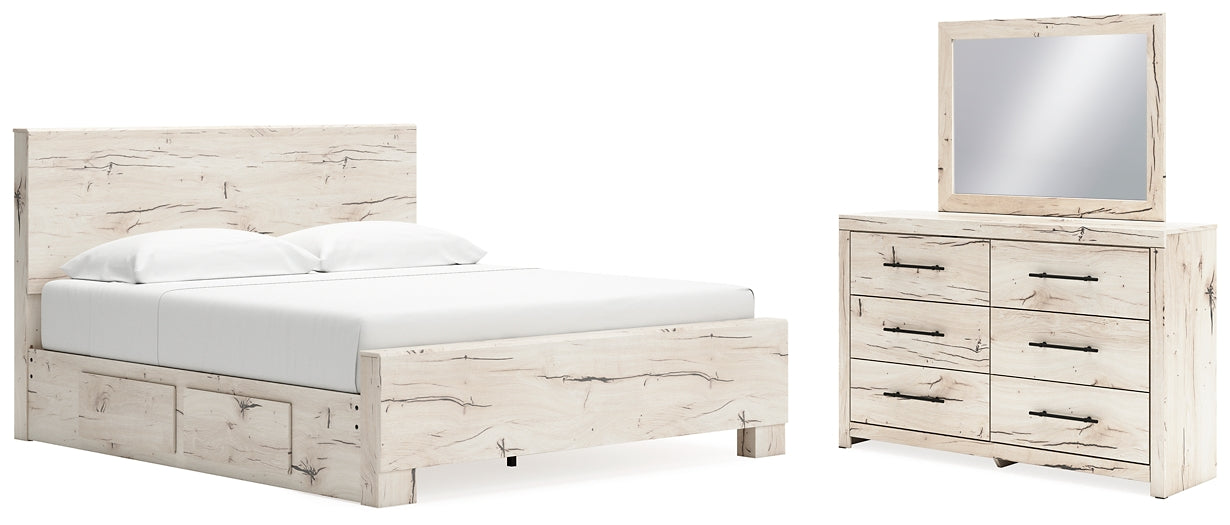 Lawroy King Panel Bed with Storage, Dresser and Mirror
