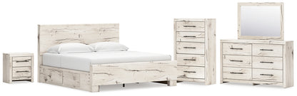 Lawroy King Panel Bed with Storage, Dresser, Mirror, Chest and Nightstand