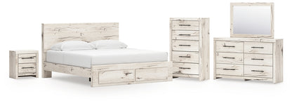 Lawroy King Panel Storage Bed, Dresser, Mirror, Chest and Nightstand