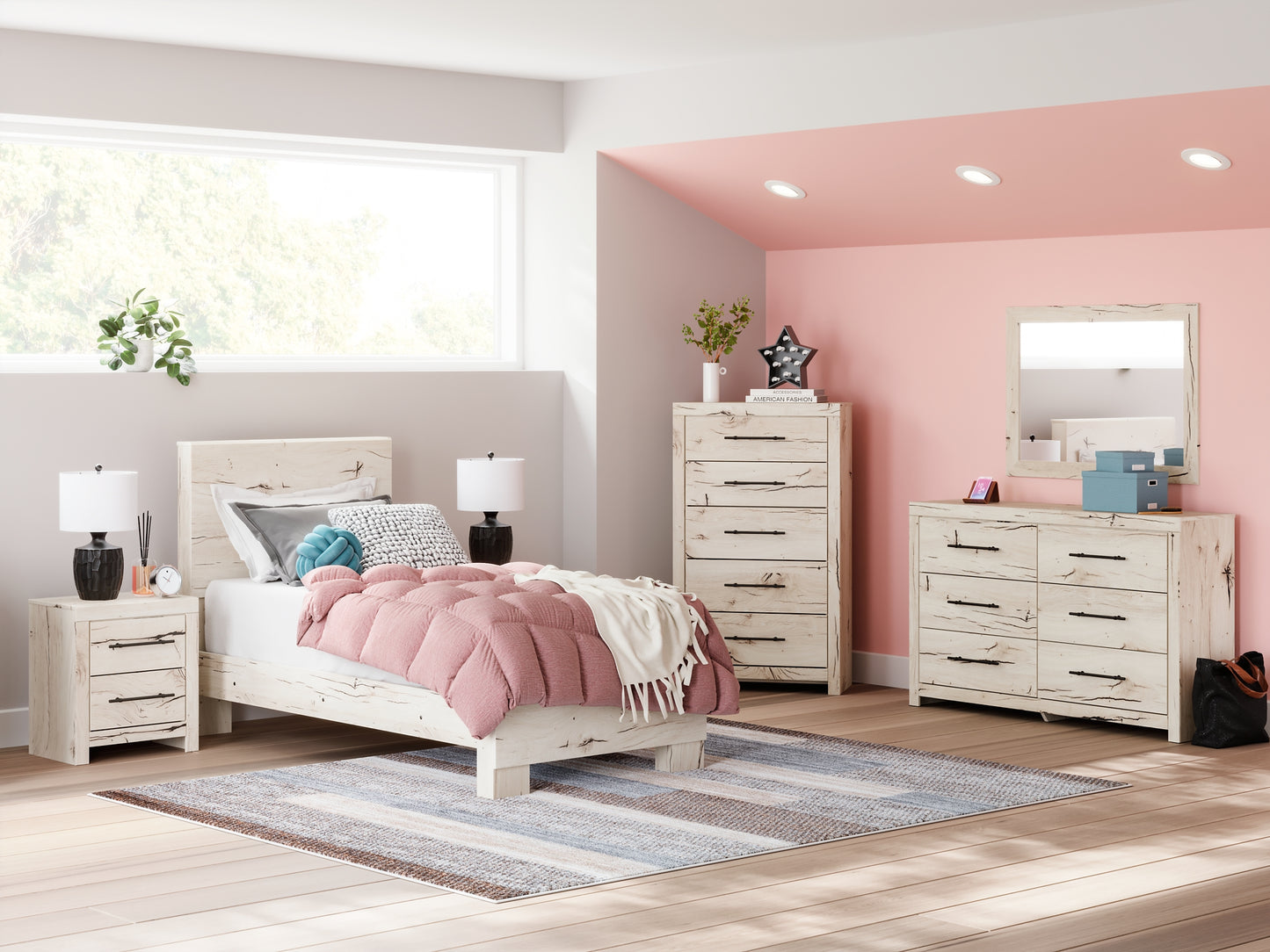 Lawroy Twin Panel Bed, Dresser and Mirror