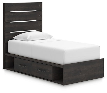 Hollivern Twin Panel Bed with Storage, Dresser, Mirror, Chest and Nightstand
