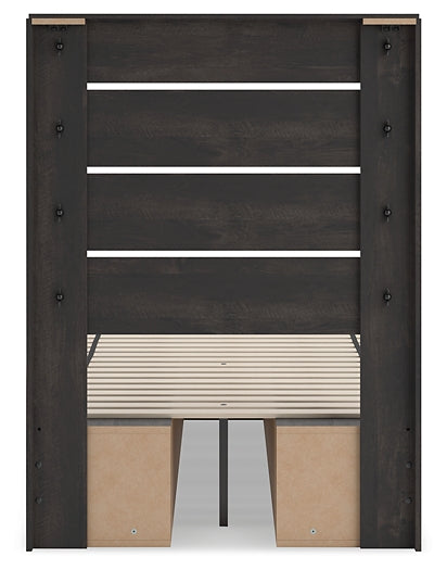 Hollivern Twin Panel Bed with Storage with Mirrored Dresser and Nightstand