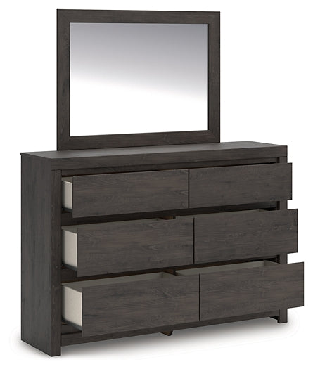 Fraluna King Panel Storage Bed, Dresser, Mirror and Nightstand