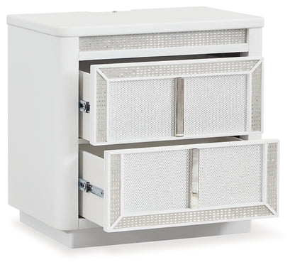 Chalanna King Upholstered Storage Bed, Dresser, Mirror and Nightstand