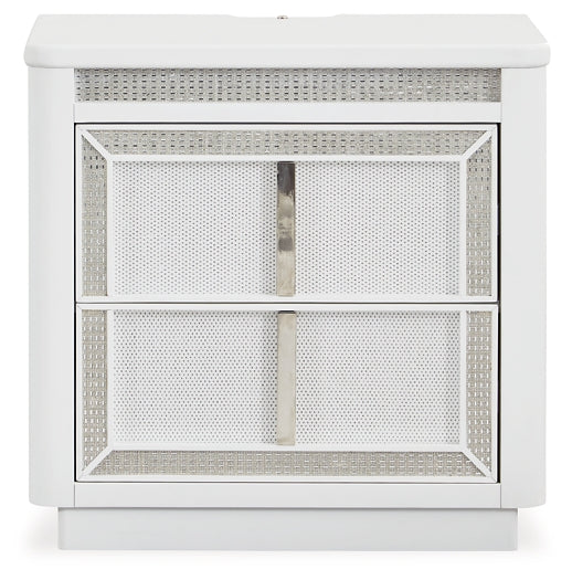 Chalanna King Upholstered Storage Bed, Dresser, Mirror and Nightstand