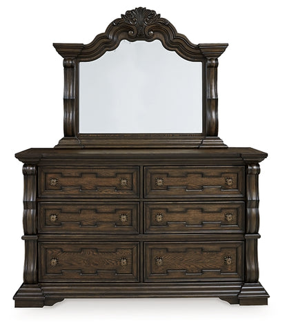 Maylee King Canopy Bed, Dresser, Mirror and Nightstand
