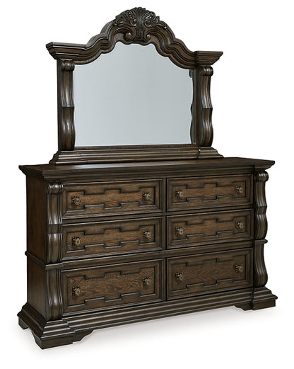 Maylee King Canopy Bed, Dresser, Mirror and Nightstand