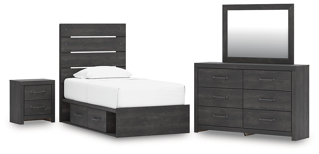 Hollivern Twin Panel Storage Bed, Dresser, Mirror and Nightstand