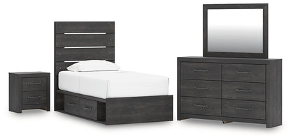 Hollivern Twin Panel Storage Bed, Dresser, Mirror and Nightstand