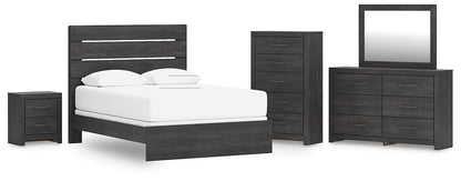 Hollivern Queen Panel Bed, Dresser, Mirror, Chest and Nightstand