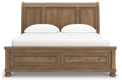 Feddinger California King Storage Sleigh Bed with Mirrored Dresser