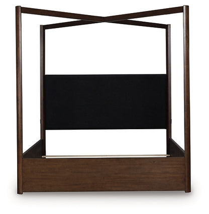 Dilenno King Canopy Bed with Mirrored Dresser and Nightstand