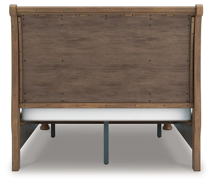 Feddinger Queen Storage Sleigh Bed with Mirrored Dresser, Chest and Nightstand