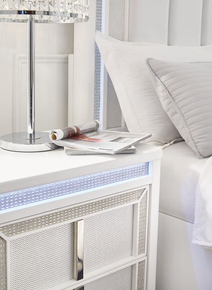 Chalanna King Upholstered Storage Bed, Dresser, Mirror, Chest and Nightstand