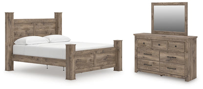 Rusticott California King Poster Bed with Mirrored Dresser