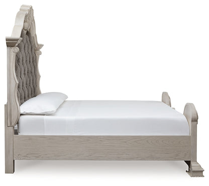 Bruchandi King Upholstered Panel Bed with Mirrored Dresser