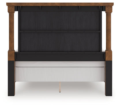 Rowlenstown Queen Poster Bed with Mirrored Dresser and Nightstand