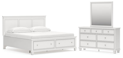 Fortman King Panel Storage Bed with Mirrored Dresser
