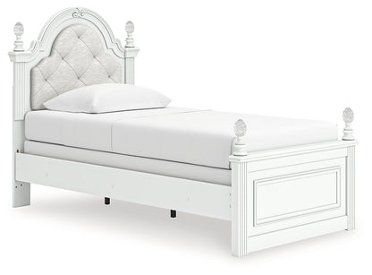 Kozlani Twin Upholstered Panel Bed, Dresser and Mirror