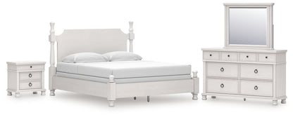 Rowlenstown California King Poster Bed, Dresser, Mirror and Nightstand