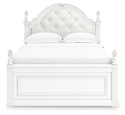 Kozlani Full Upholstered Panel Bed, Dresser, Mirror and Nightstand