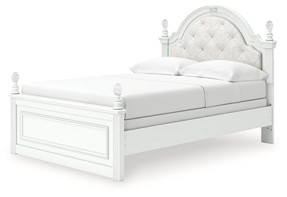 Kozlani Full Upholstered Panel Bed, Dresser, Mirror and Nightstand