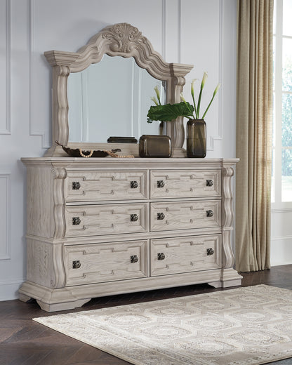 Bruchandi California King Upholstered Panel Bed with Mirrored Dresser