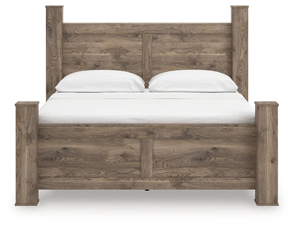 Rusticott California King Poster Bed with Mirrored Dresser and Nightstand