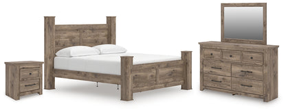 Rusticott California King Poster Bed with Mirrored Dresser and Nightstand
